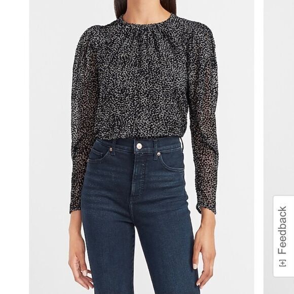 NWT Textured Dot Print Puff Sleeve Top express Womens cocktail size small - Picture 1 of 13